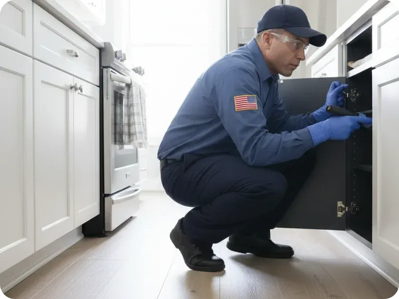 technician inspecting kitchen
