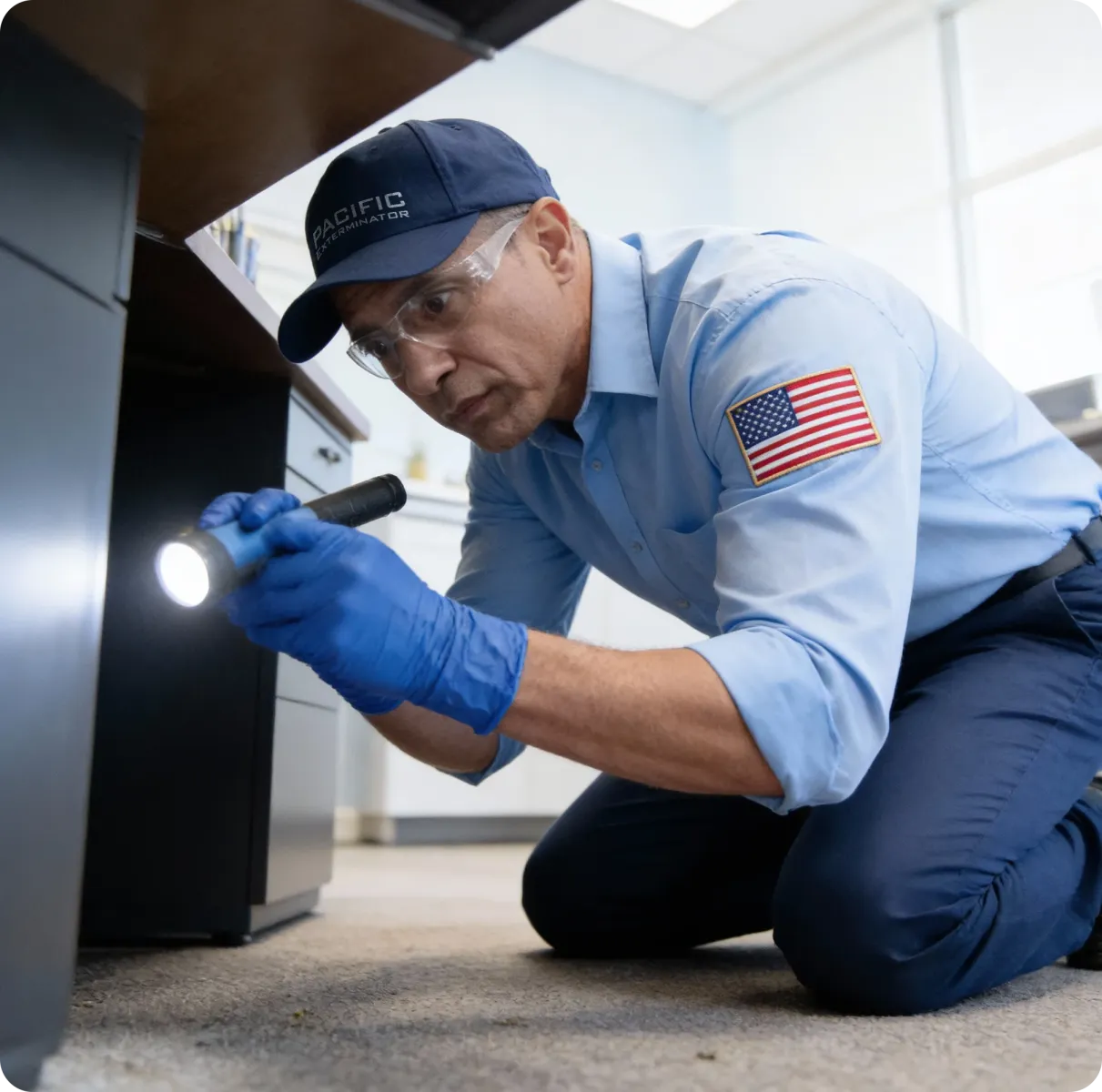 technician inspecting office